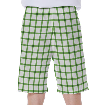 Green Tattersall Pattern Print Men's Beach Shorts