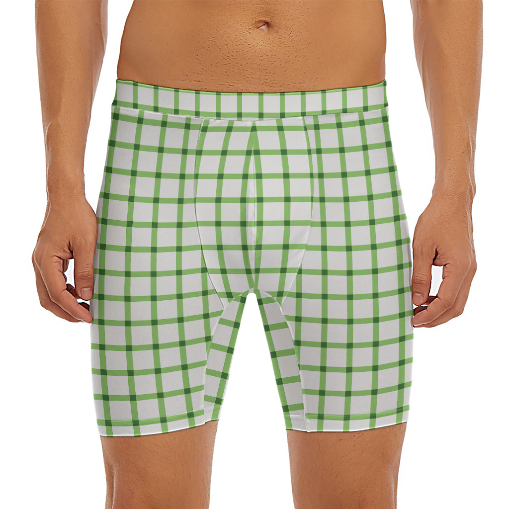 Green Tattersall Pattern Print Men's Long Boxer Briefs