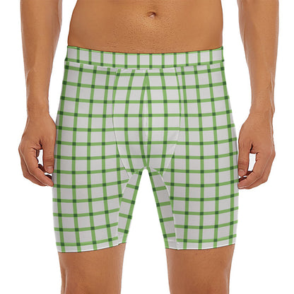Green Tattersall Pattern Print Men's Long Boxer Briefs