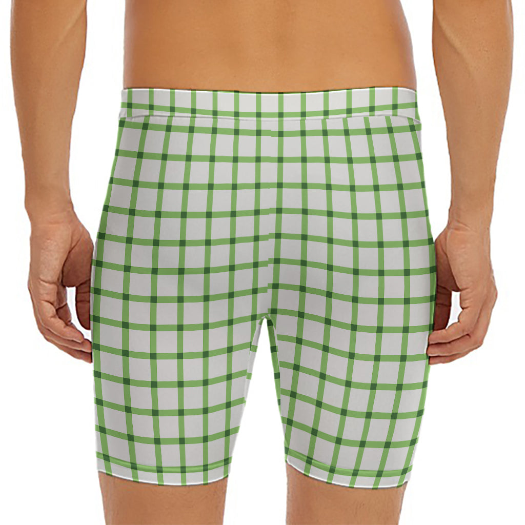 Green Tattersall Pattern Print Men's Long Boxer Briefs