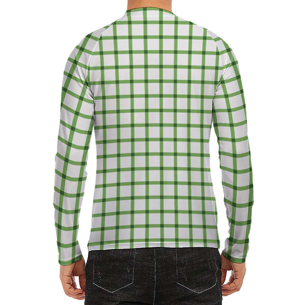 Green Tattersall Pattern Print Men's Long Sleeve Rash Guard