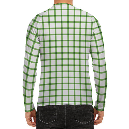 Green Tattersall Pattern Print Men's Long Sleeve Rash Guard