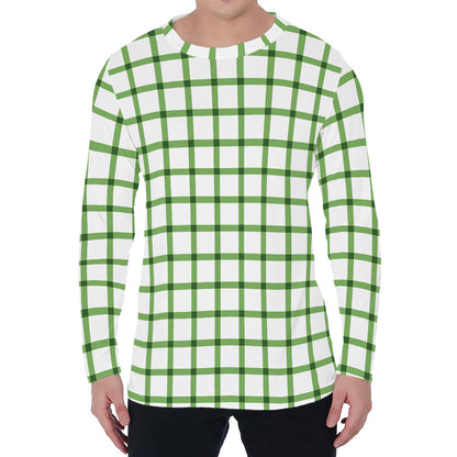 Green Tattersall Pattern Print Men's Long Sleeve T-Shirt