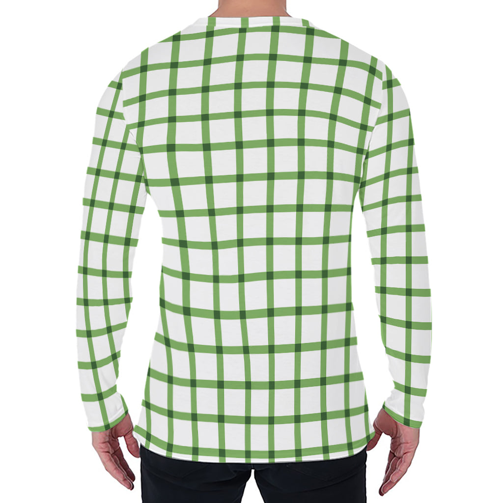 Green Tattersall Pattern Print Men's Long Sleeve T-Shirt