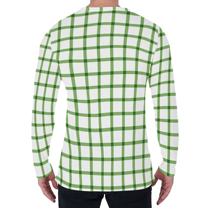 Green Tattersall Pattern Print Men's Long Sleeve T-Shirt