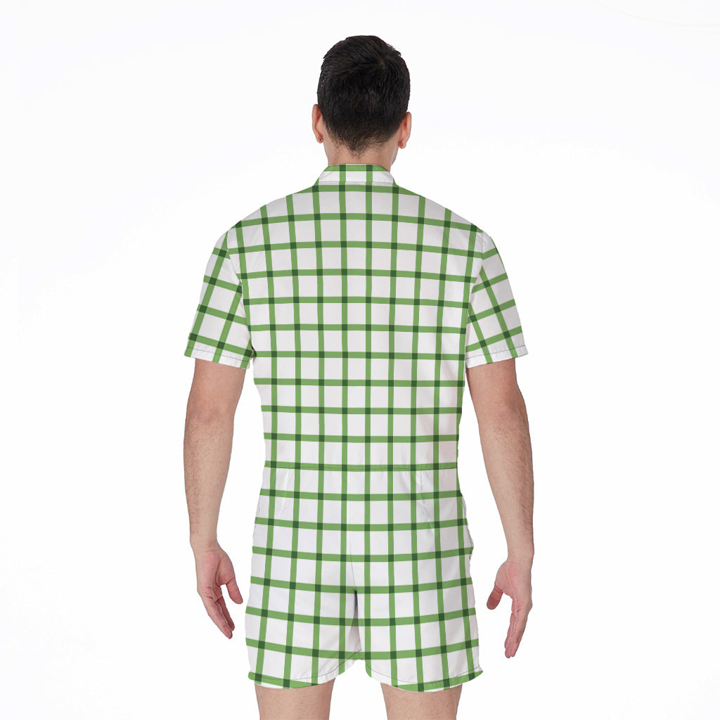 Green Tattersall Pattern Print Men's Rompers