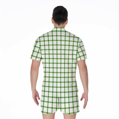Green Tattersall Pattern Print Men's Rompers