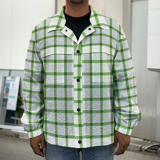 Green Tattersall Pattern Print Men's Shirt Jacket