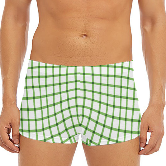 Green Tattersall Pattern Print Men's Short Boxer Briefs