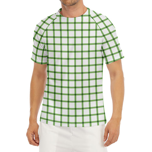 Green Tattersall Pattern Print Men's Short Sleeve Rash Guard