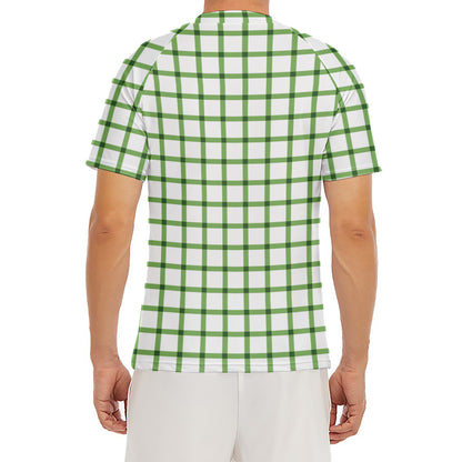 Green Tattersall Pattern Print Men's Short Sleeve Rash Guard