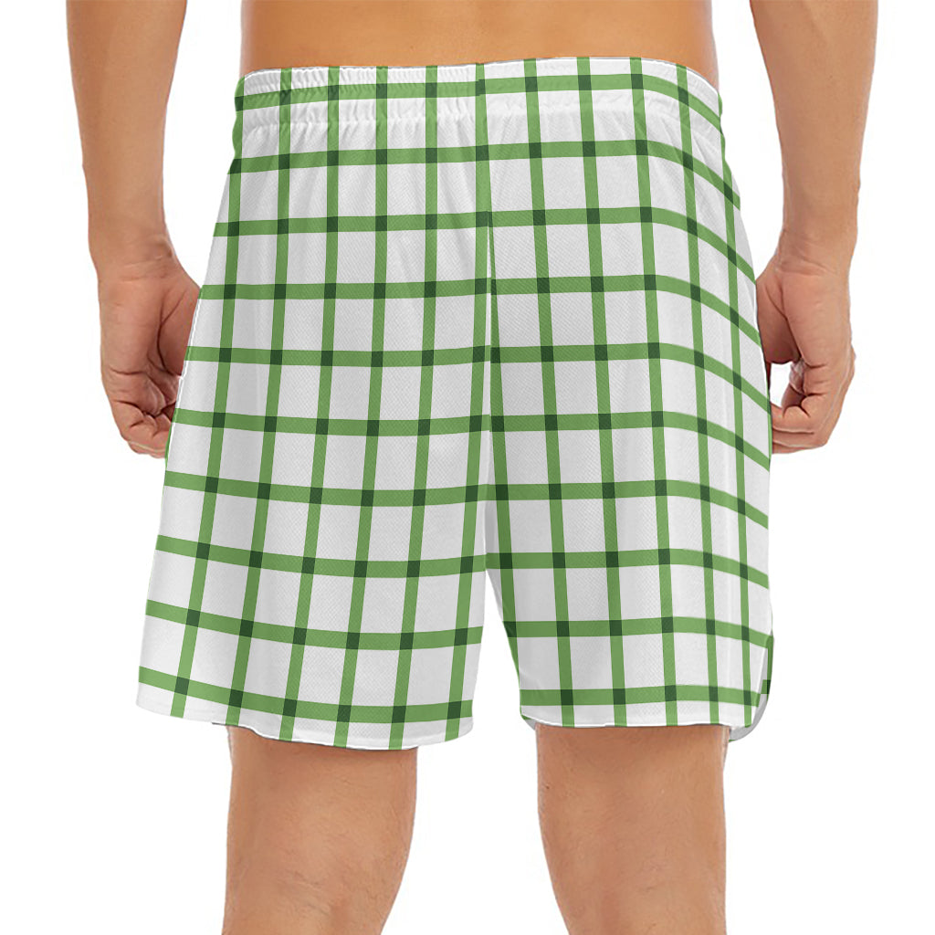 Green Tattersall Pattern Print Men's Split Running Shorts
