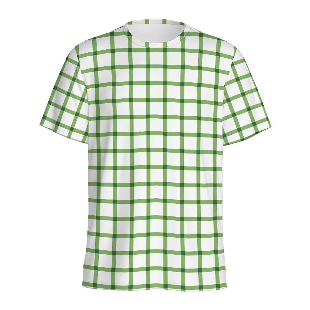 Green Tattersall Pattern Print Men's Sports T-Shirt