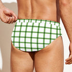 Green Tattersall Pattern Print Men's Swim Briefs