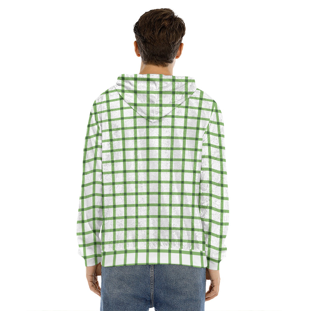 Green Tattersall Pattern Print Men's Velvet Pullover Hoodie