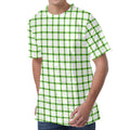 Green Tattersall Pattern Print Men's Velvet T-Shirt