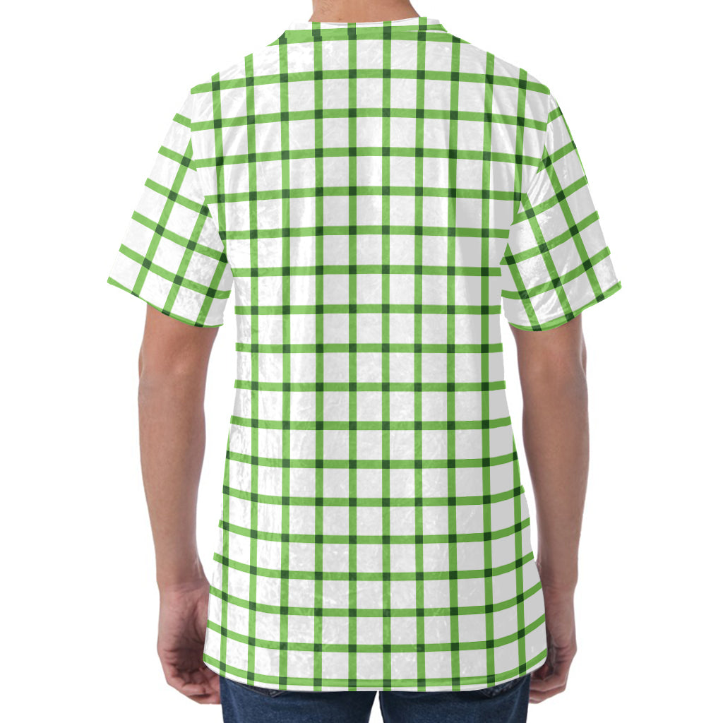 Green Tattersall Pattern Print Men's Velvet T-Shirt