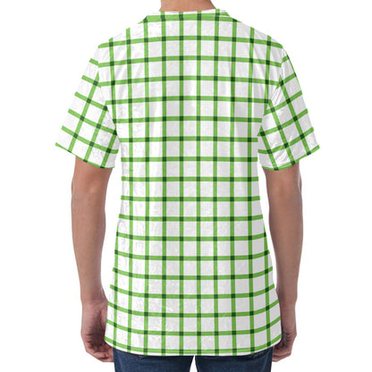 Green Tattersall Pattern Print Men's Velvet T-Shirt