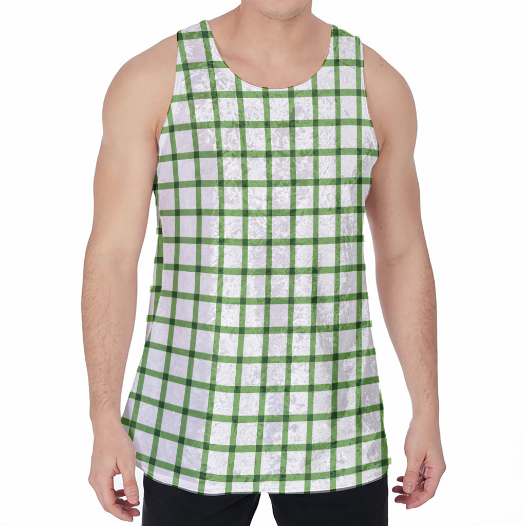 Green Tattersall Pattern Print Men's Velvet Tank Top