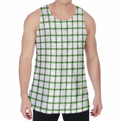 Green Tattersall Pattern Print Men's Velvet Tank Top