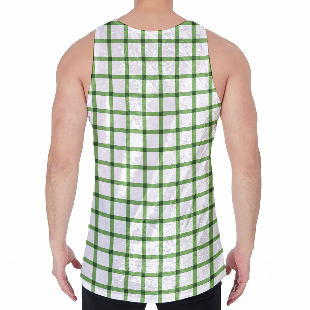 Green Tattersall Pattern Print Men's Velvet Tank Top
