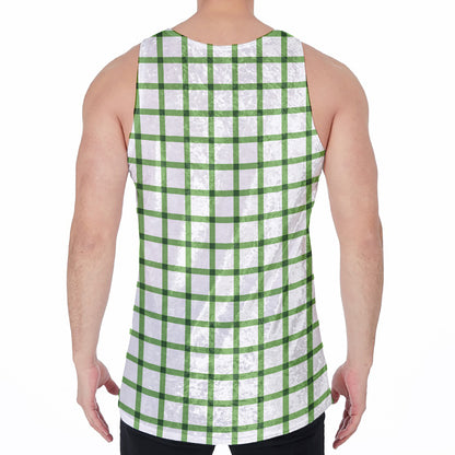 Green Tattersall Pattern Print Men's Velvet Tank Top