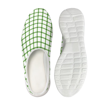 Green Tattersall Pattern Print Mesh Casual Shoes