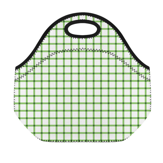 Green Tattersall Pattern Print Neoprene Lunch Bag