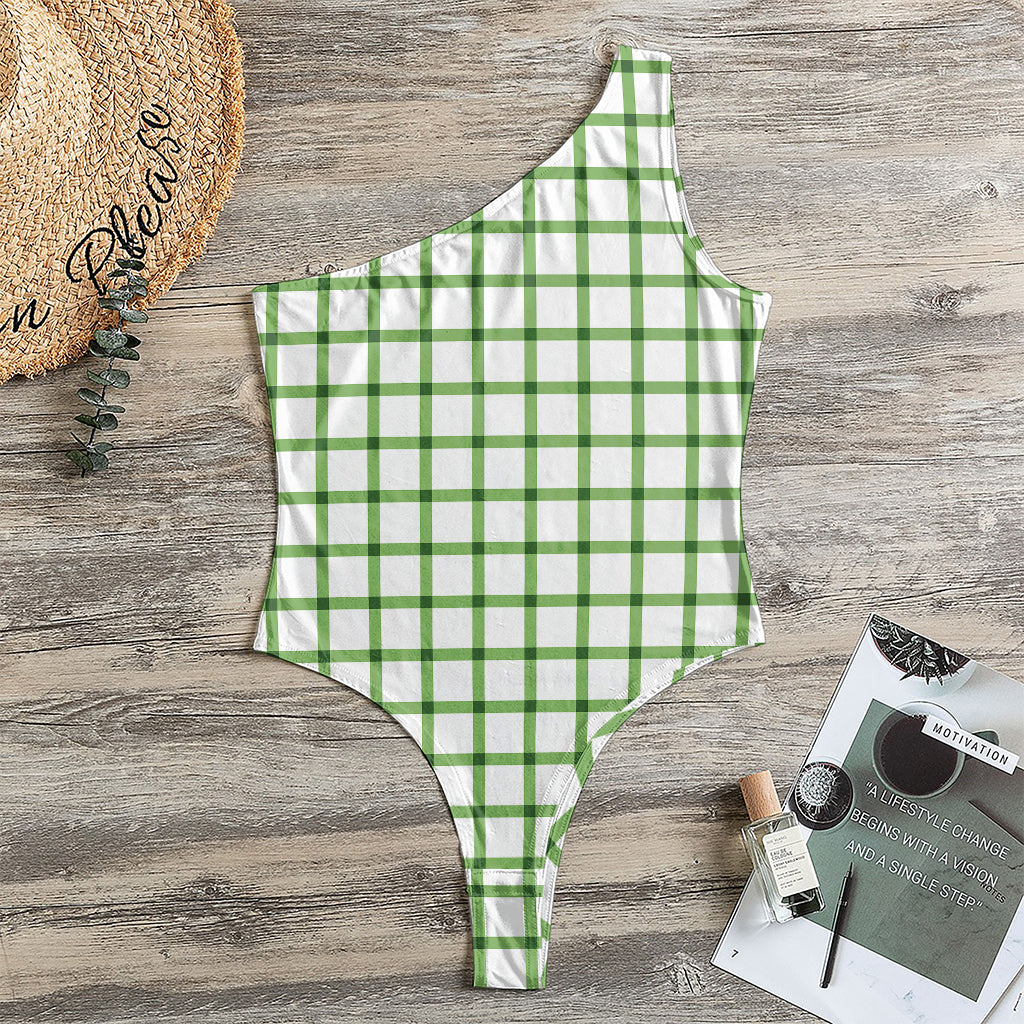 Green Tattersall Pattern Print One Shoulder Bodysuit