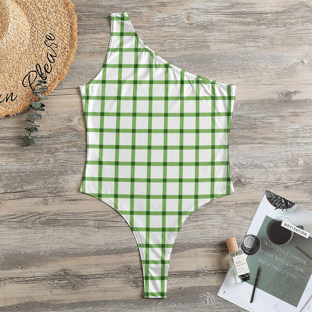 Green Tattersall Pattern Print One Shoulder Bodysuit