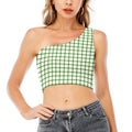 Green Tattersall Pattern Print One Shoulder Crop Top