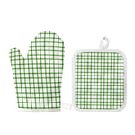Green Tattersall Pattern Print Oven Mitt And Pot Holder Set