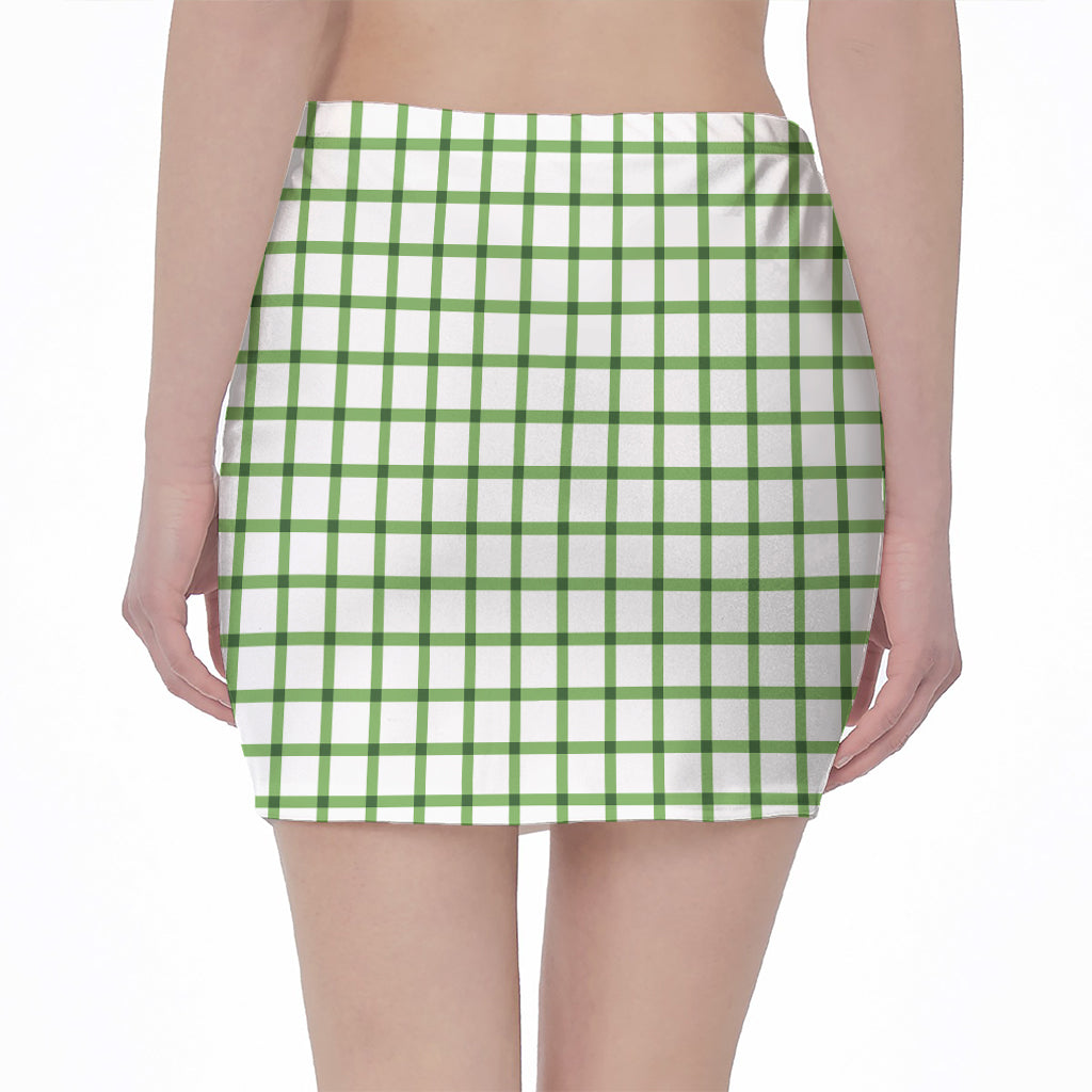 Green Tattersall Pattern Print Pencil Mini Skirt