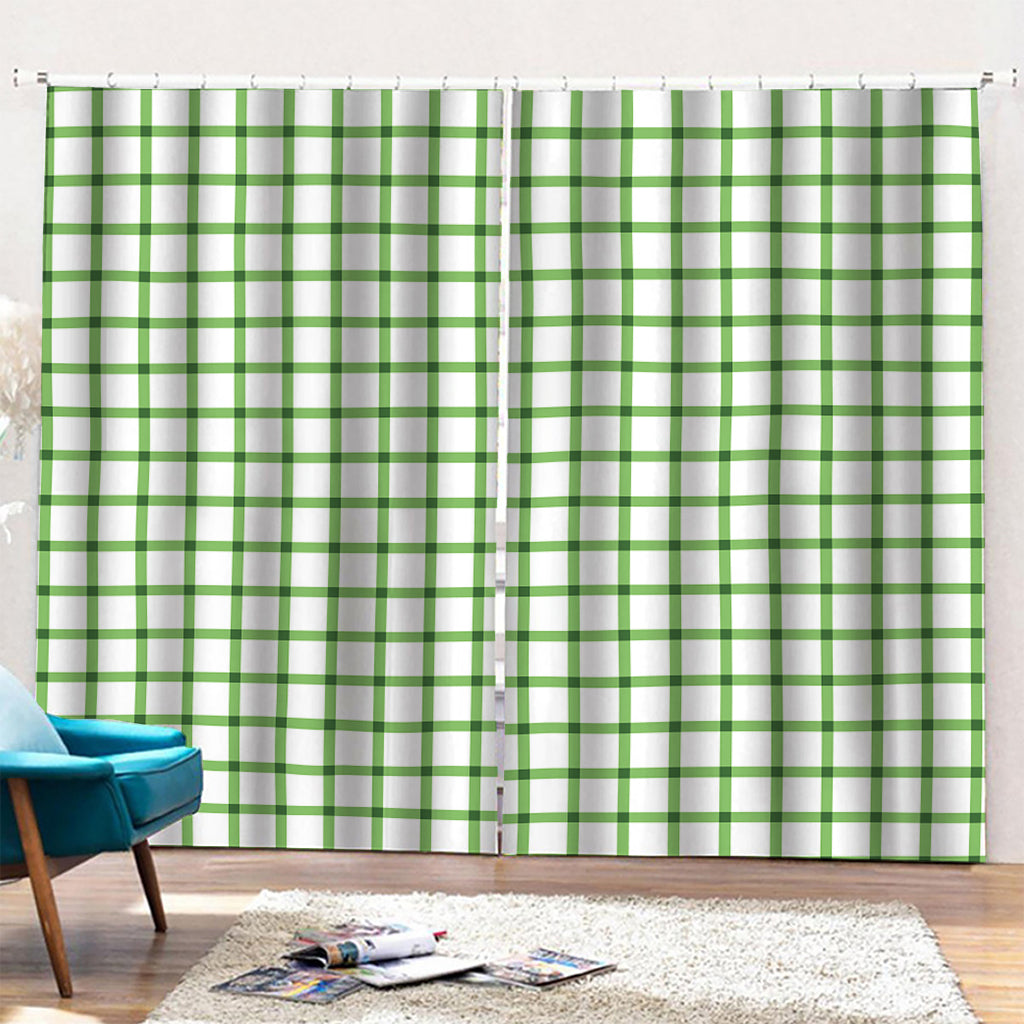 Green Tattersall Pattern Print Pencil Pleat Curtains