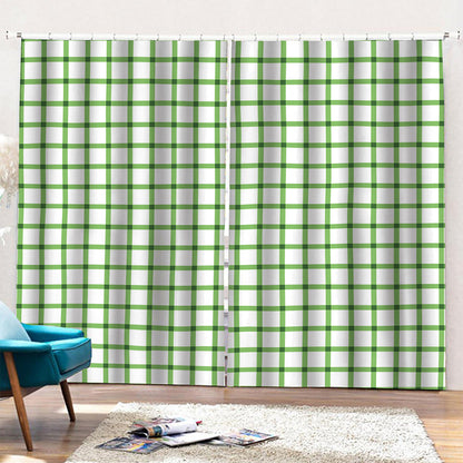 Green Tattersall Pattern Print Pencil Pleat Curtains
