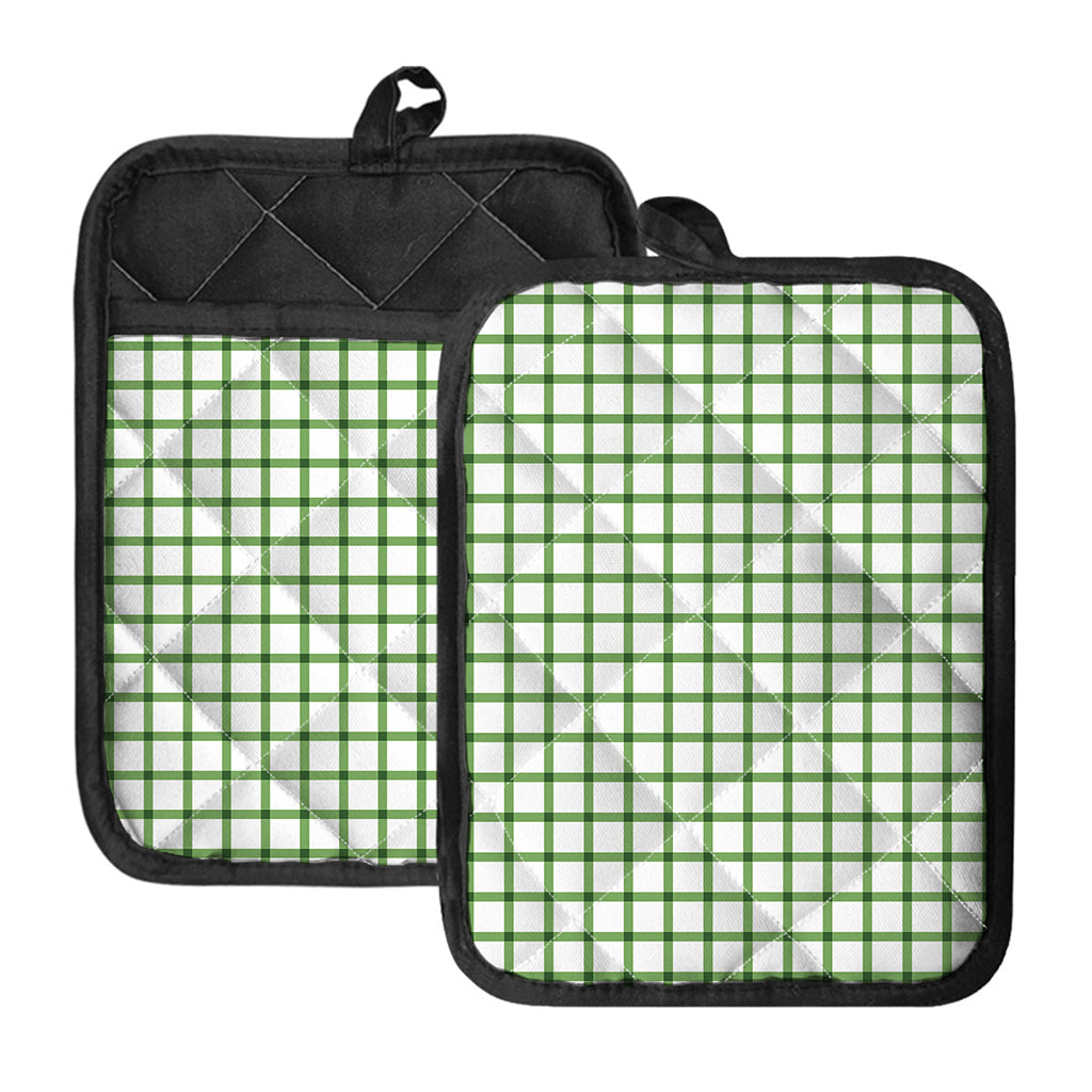 Green Tattersall Pattern Print Pot Holders With Pocket