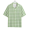 Green Tattersall Pattern Print Rayon Hawaiian Shirt