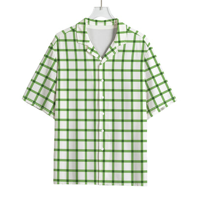 Green Tattersall Pattern Print Rayon Hawaiian Shirt