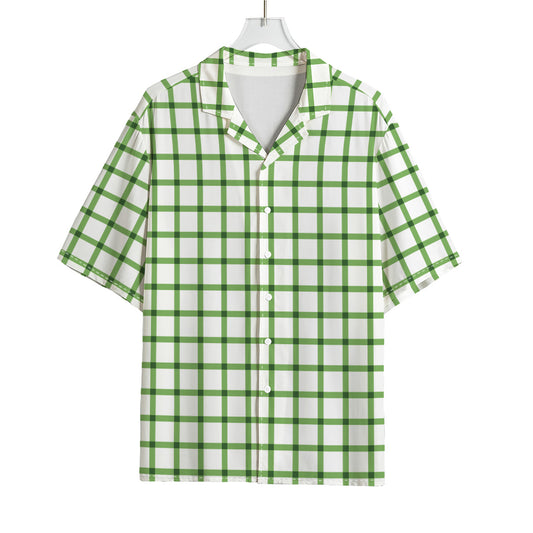 Green Tattersall Pattern Print Rayon Hawaiian Shirt