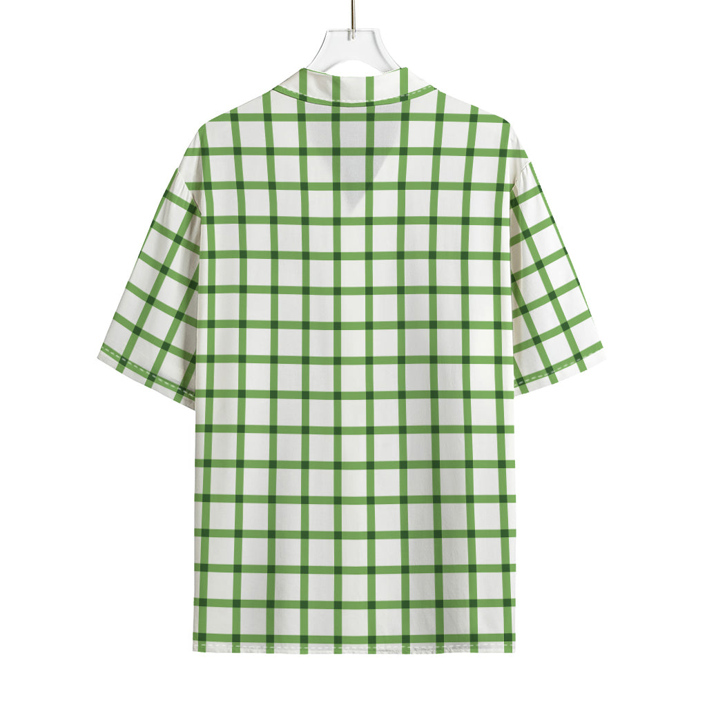 Green Tattersall Pattern Print Rayon Hawaiian Shirt