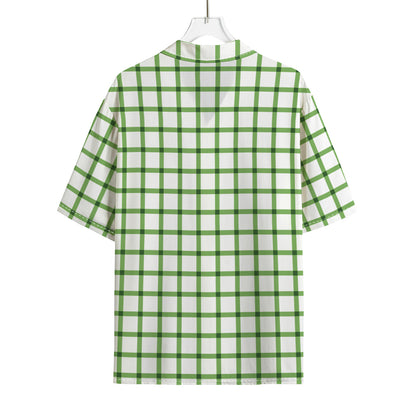 Green Tattersall Pattern Print Rayon Hawaiian Shirt