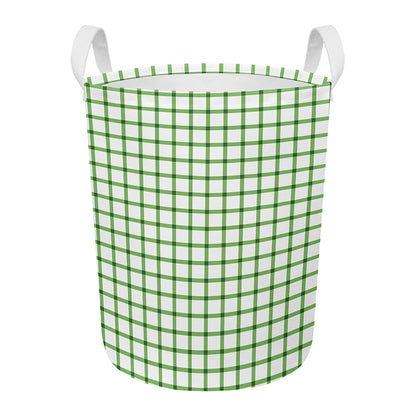 Green Tattersall Pattern Print Round Laundry Basket