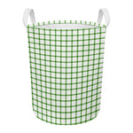 Green Tattersall Pattern Print Round Laundry Basket