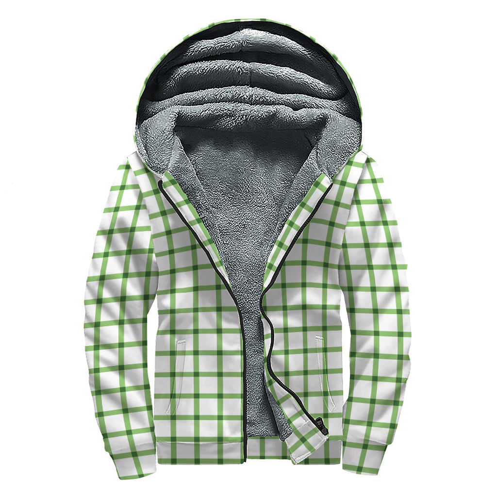 Green Tattersall Pattern Print Sherpa Lined Zip Up Hoodie