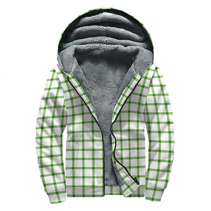 Green Tattersall Pattern Print Sherpa Lined Zip Up Hoodie