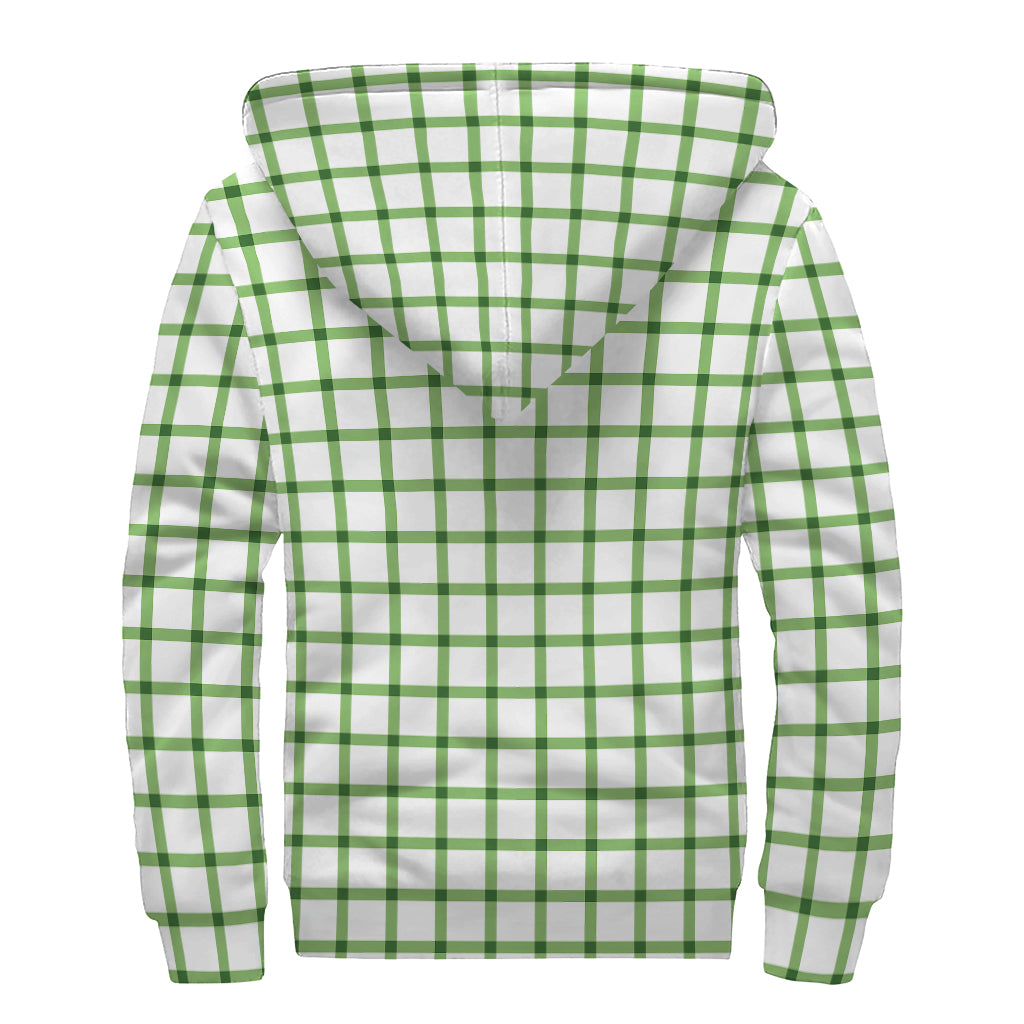 Green Tattersall Pattern Print Sherpa Lined Zip Up Hoodie