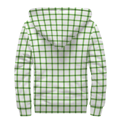 Green Tattersall Pattern Print Sherpa Lined Zip Up Hoodie