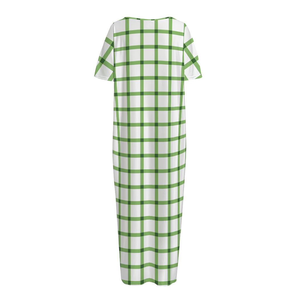 Green Tattersall Pattern Print Short Sleeve Long Nightdress