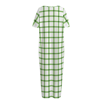 Green Tattersall Pattern Print Short Sleeve Long Nightdress