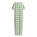 Green Tattersall Pattern Print Short Sleeve Long Nightdress